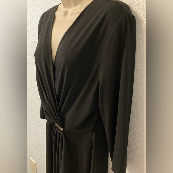 XL Charter Club Elegant Black 3/4 Long Sleeve Faux Wrap Dress Knee Length - Picture 3 of 5